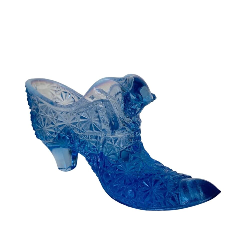Vintage Fenton Blue Shoe with Cat Face